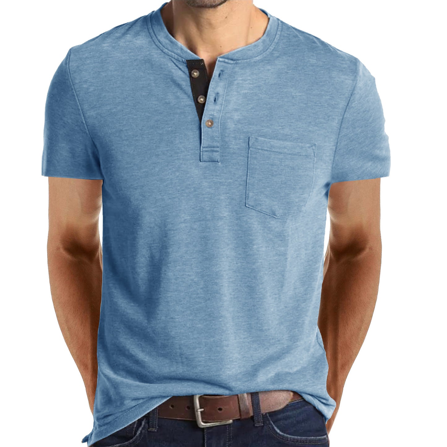 Men's Short-sleeved T-shirt Henley Shirt Top