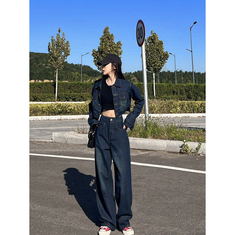 Wide Leg Jeans Two-piece Suit