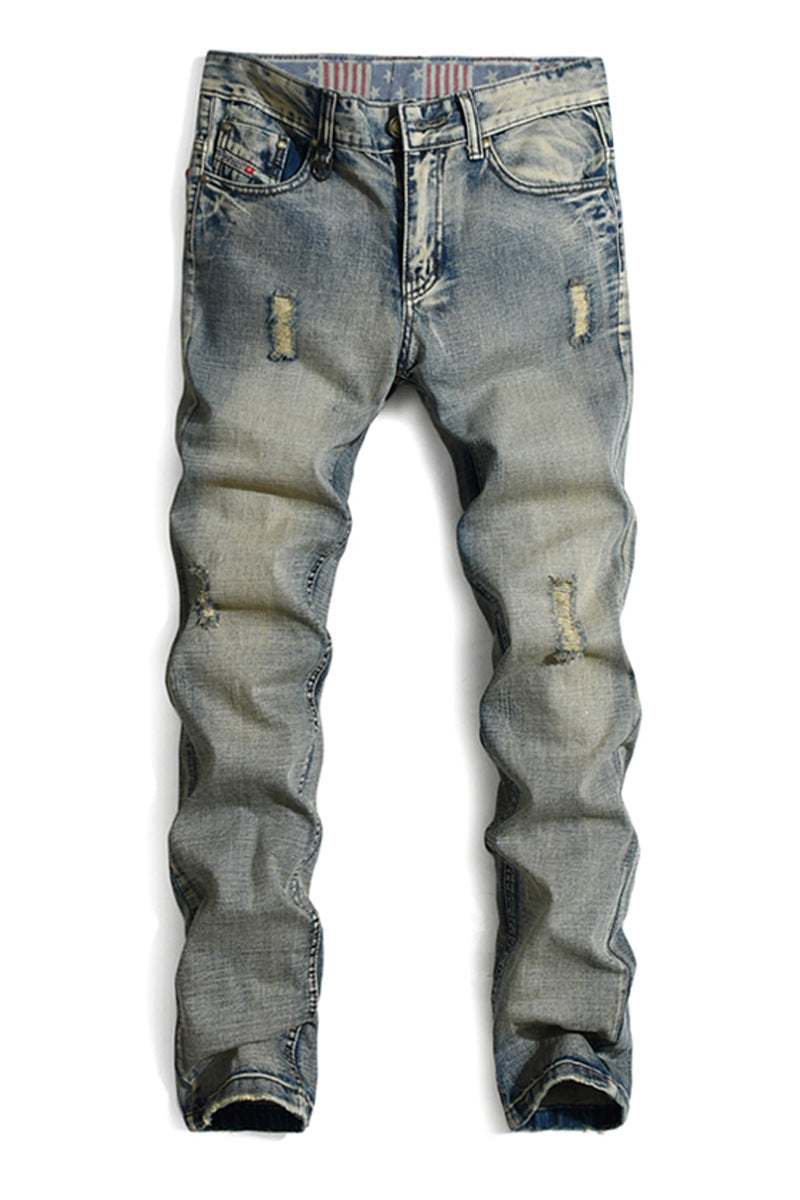 Ripped Jeans Men's Straight Slim Fit