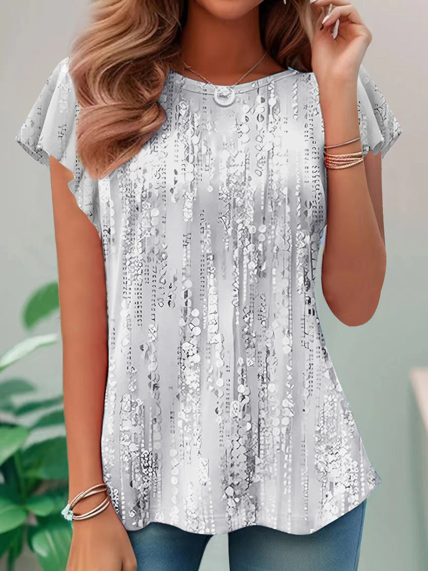 Casual And Sweet Commuter Round Neck Flying Sleeves Short Sleeve