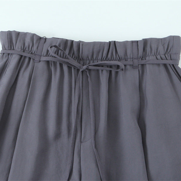 With Belt Paper Bag Type Draping Casual Trousers