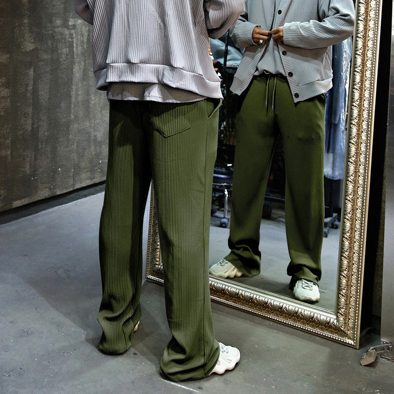 Men's Casual Trousers Loose Straight High Waist Wide Leg Pants