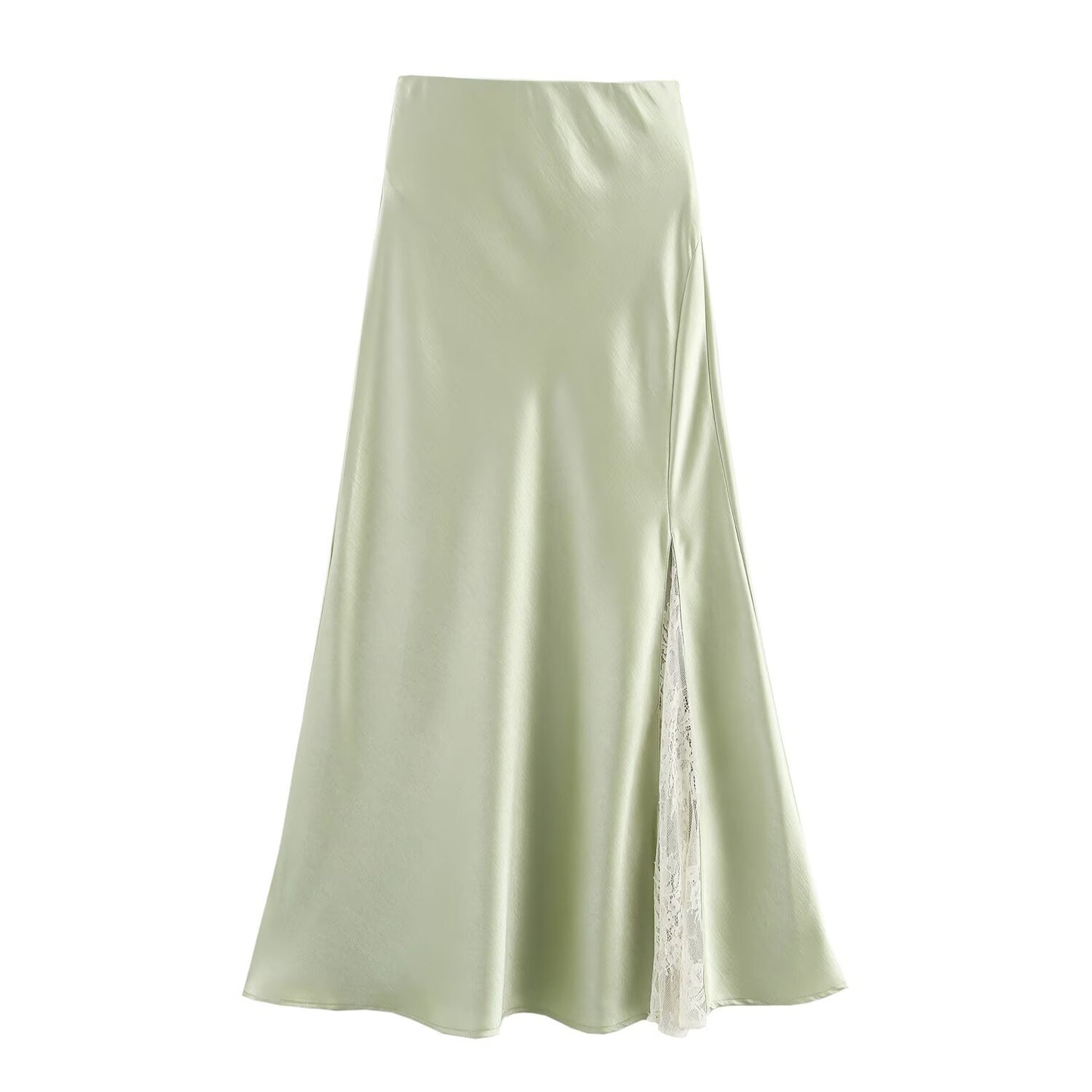 One-side Lace Satin Fishtail Skirt Long Skirt