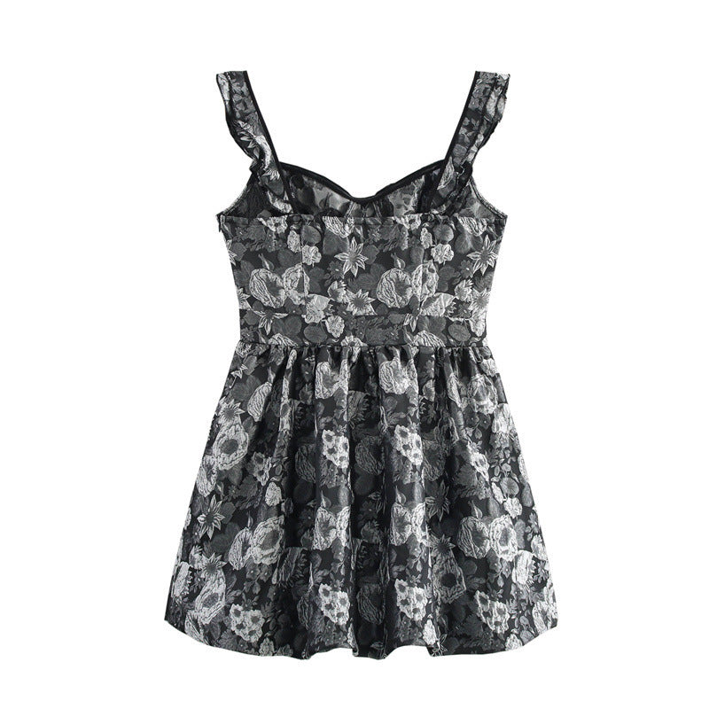 European And American Style Elegant Jacquard Waist Trimming Short Sling Dress