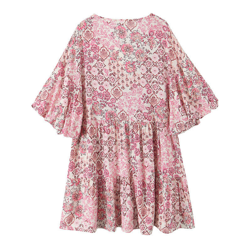 Floral Print Puff Sleeves Printed Dress
