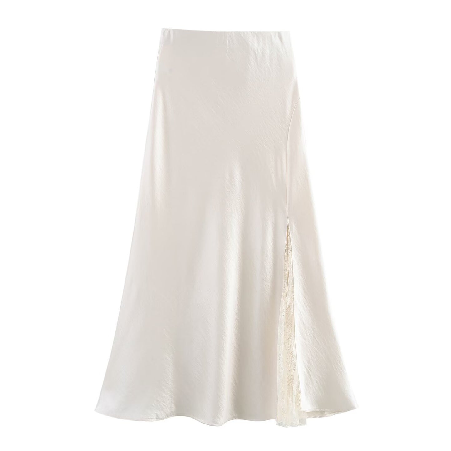 One-side Lace Satin Fishtail Skirt Long Skirt