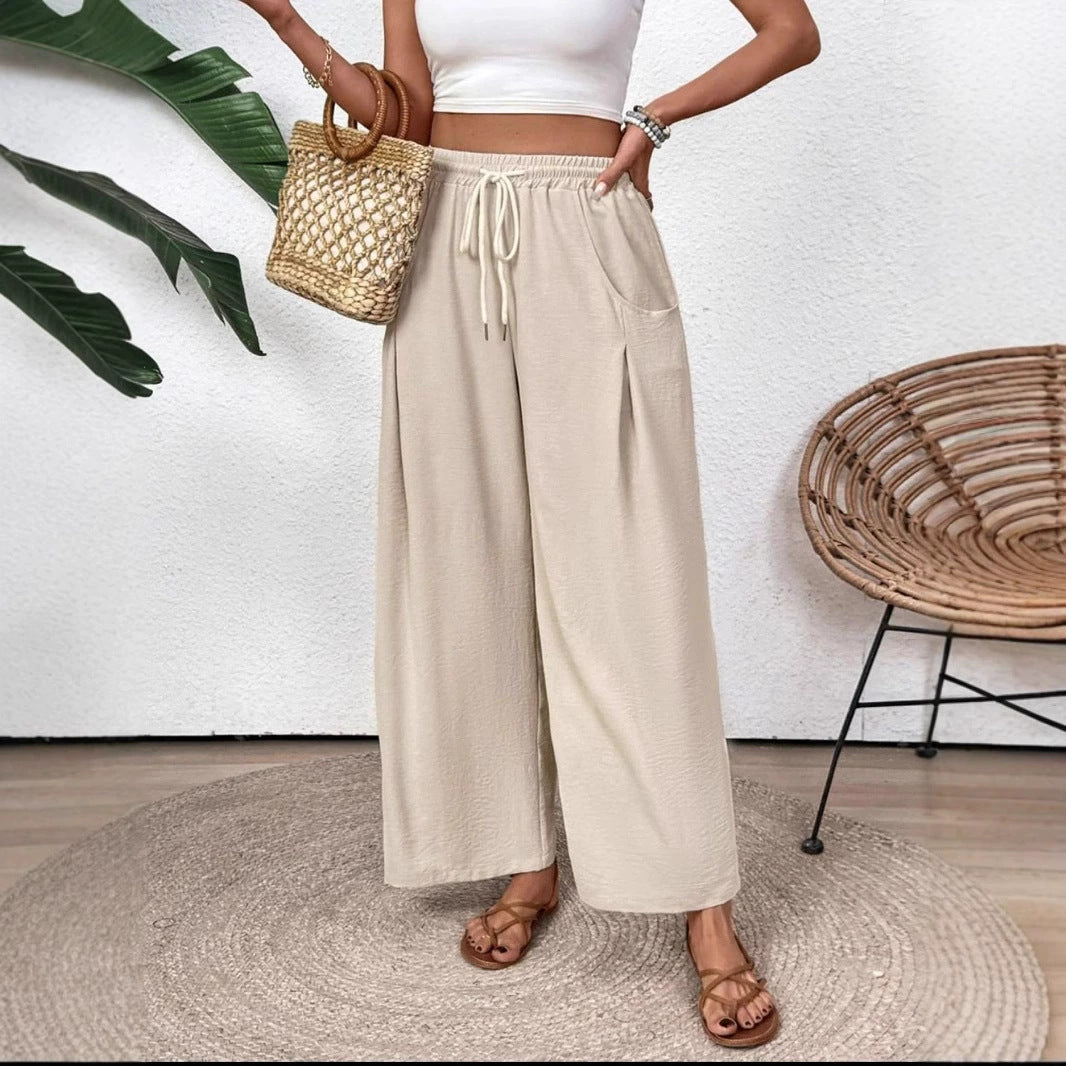 Drawstring Pocket Wide Leg Women's Casual Pants Women's Pants