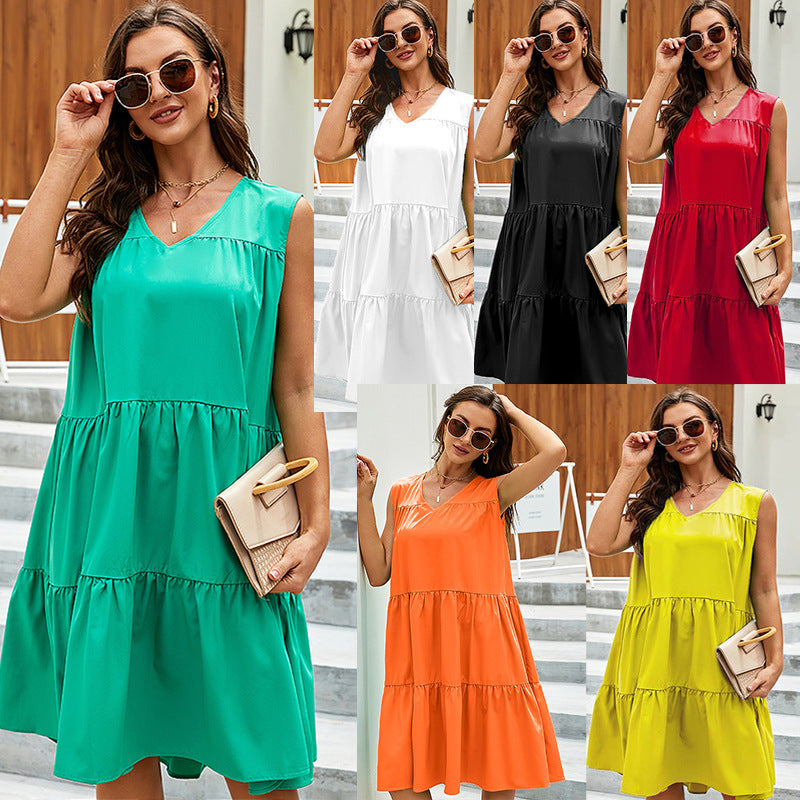 Summer Sleeveless V-neck Dress Bohemian Casual Ladies