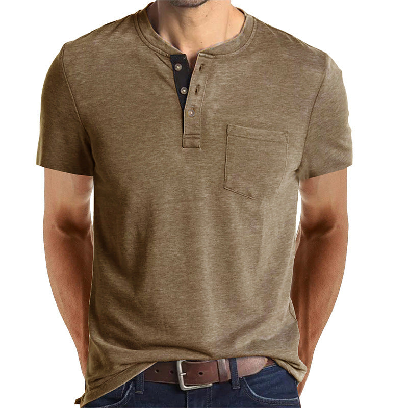 Men's Short-sleeved T-shirt Henley Shirt Top