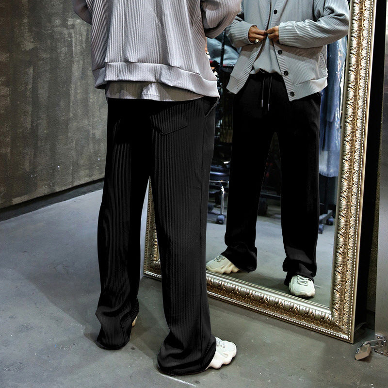 Men's Casual Trousers Loose Straight High Waist Wide Leg Pants
