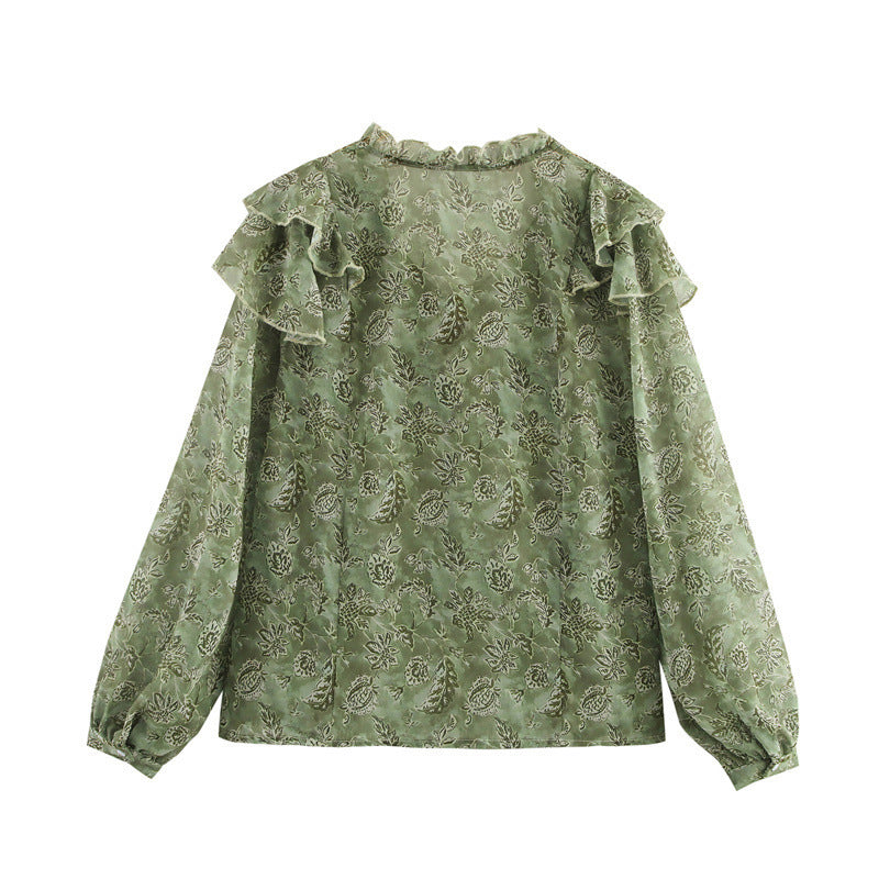 Laminated Decoration Gentle And Stylish Printed Round Neck Shirt