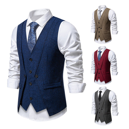 European And American Style Retro Vest Man Host Formal Dress Fake Two-pieces Coats