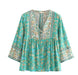 Jastie Summer Gypsy Vintage Style Button Up Blouse V Neck Casual Flutter Sleeve Women Small Top Boho Daisy Print Blouses Blusa