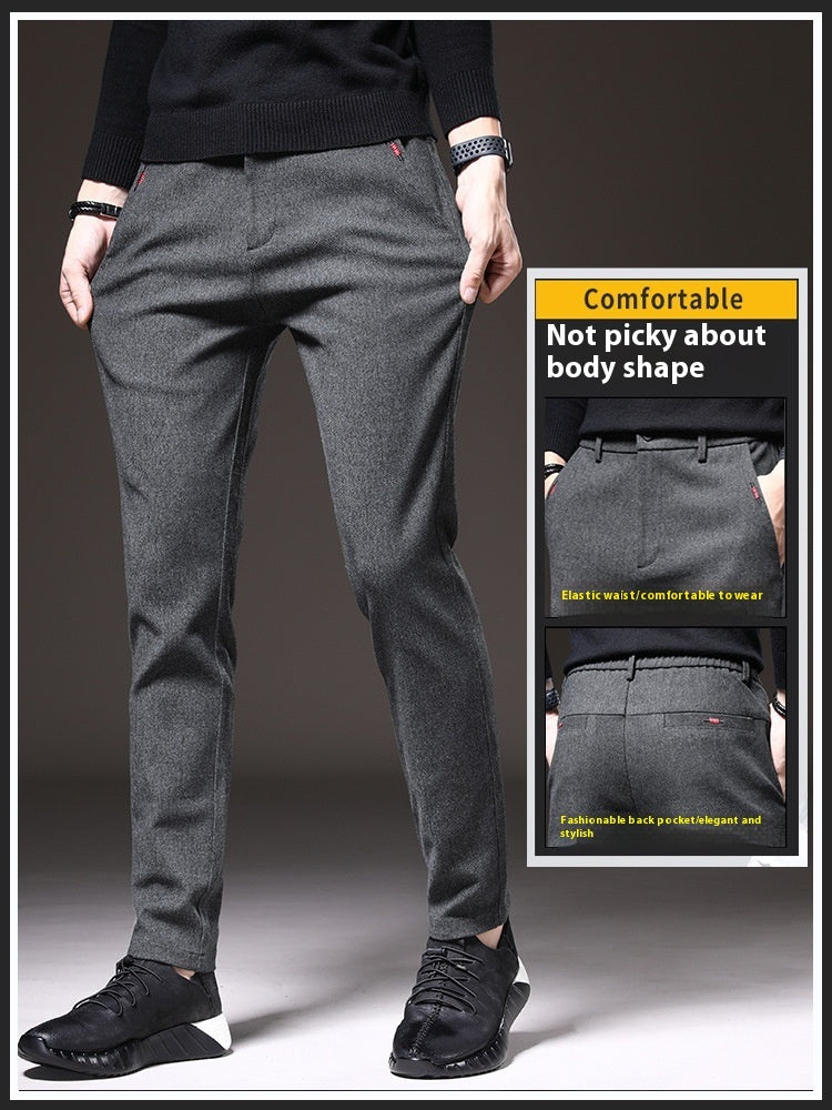 Style Autumn Brushed Casual Straight Business Middle-aged Father Men's All-matching Slim-fitting Long Pants