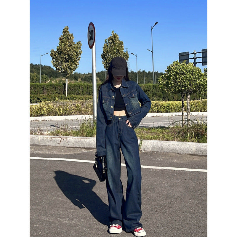 Wide Leg Jeans Two-piece Suit