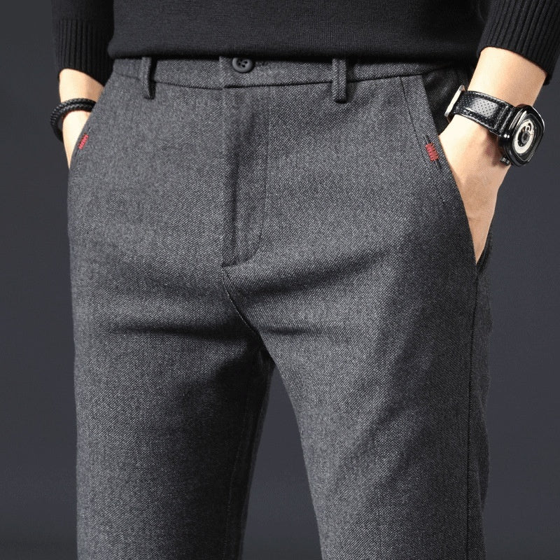 Style Autumn Brushed Casual Straight Business Middle-aged Father Men's All-matching Slim-fitting Long Pants