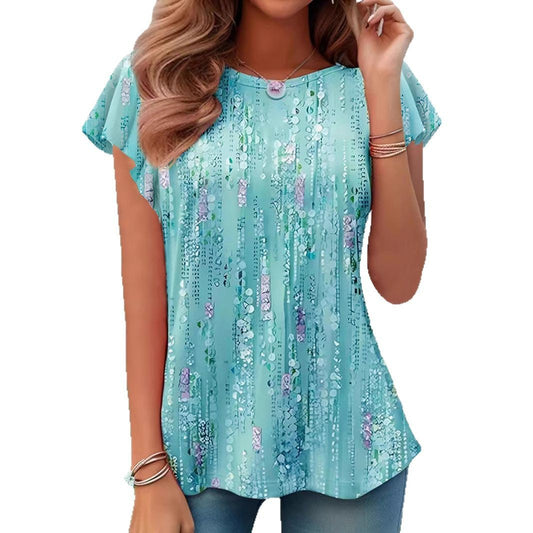 Casual And Sweet Commuter Round Neck Flying Sleeves Short Sleeve
