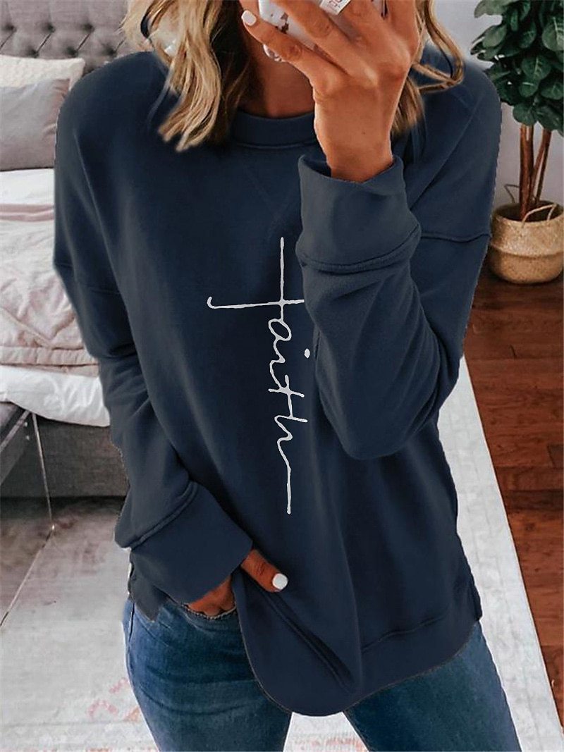 Women's Printed Letter Daily Round Neck Sweater
