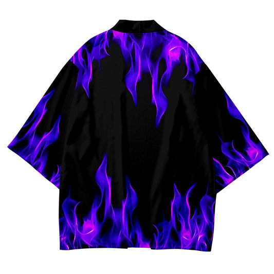 Summer Haori Kimono 3D Color Block Landscape Stitching Printing Cropped Shirt Robe Cardigan Loose Men