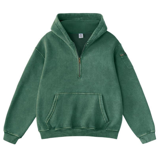 Mens Solid-Color Zip-Up Casual Loose Long-Sleeve Hoodie