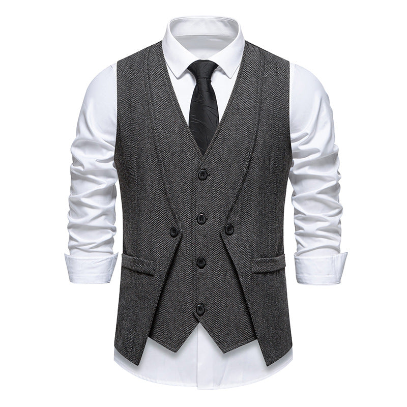 European And American Style Retro Vest Man Host Formal Dress Fake Two-pieces Coats