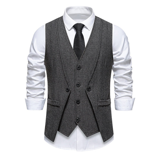 European And American Style Retro Vest Man Host Formal Dress Fake Two-pieces Coats
