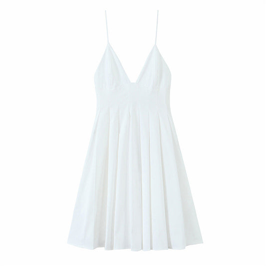 European And American Style Fashion Wide Pleated Poplin Short Dress