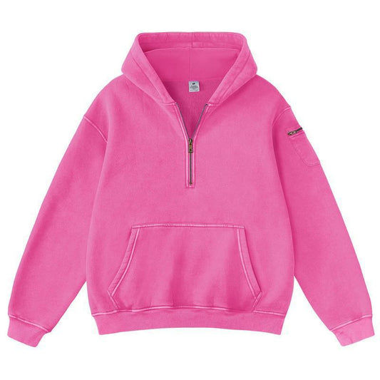 Mens Solid-Color Zip-Up Casual Loose Long-Sleeve Hoodie