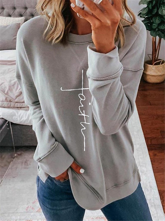 Women's Printed Letter Daily Round Neck Sweater