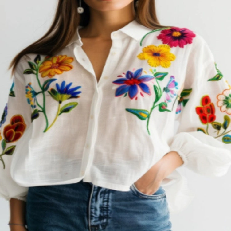 Floral Printed Long Sleeved Shirt For Women