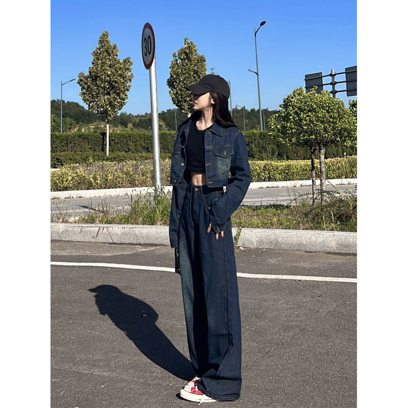 Wide Leg Jeans Two-piece Suit