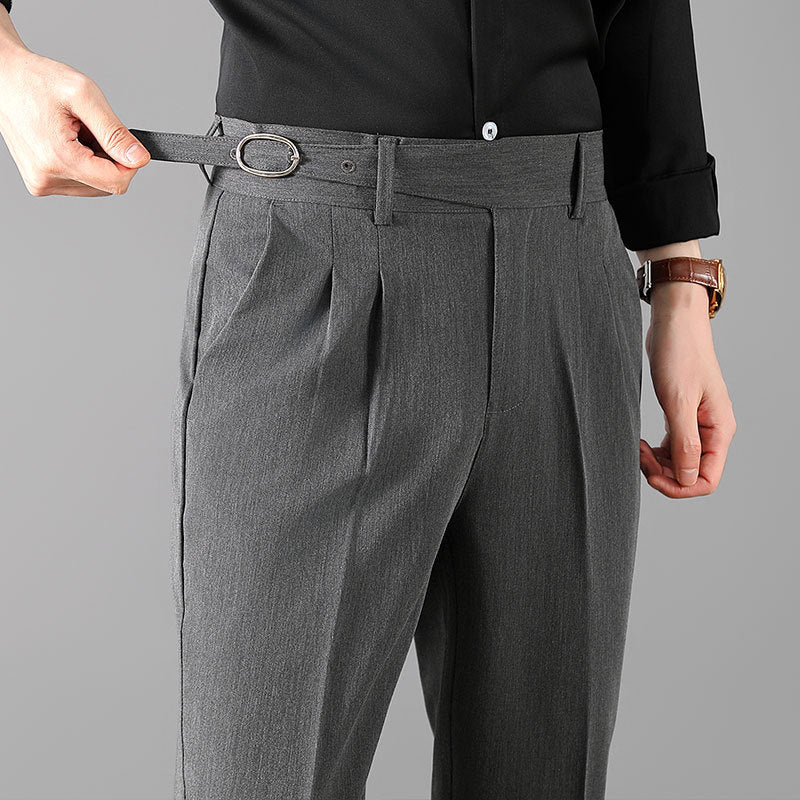 Mens Slim-Fit Straight-Leg Trousers In British Style