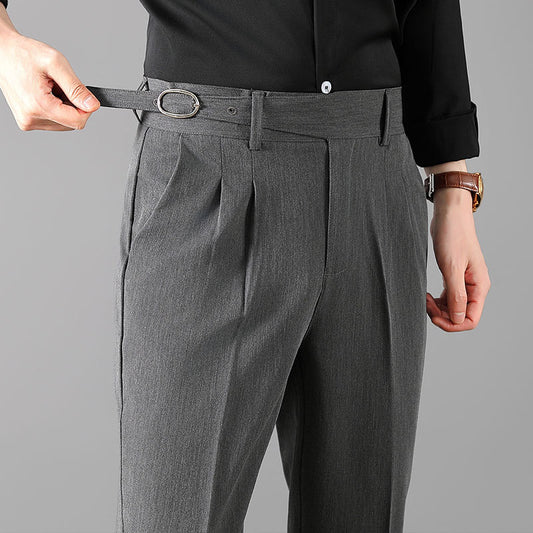 Mens Slim-Fit Straight-Leg Trousers In British Style