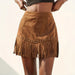 Elegant Vacation Style Women's Suede Fringe Rivet Design Short Skirt