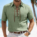European And American Men's Cotton And Linen Lapel Loose V-neck Lace Shirt