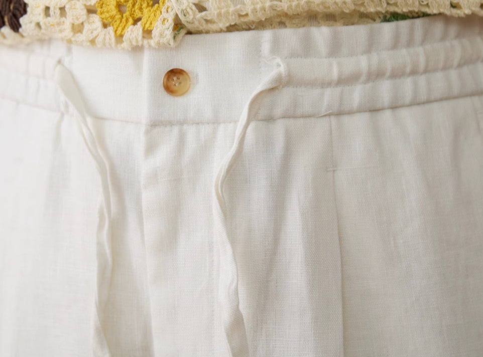 Loose High Waist Lace-up Trousers With An Elasticated Waist Casual Breathable Old Money Style Trousers