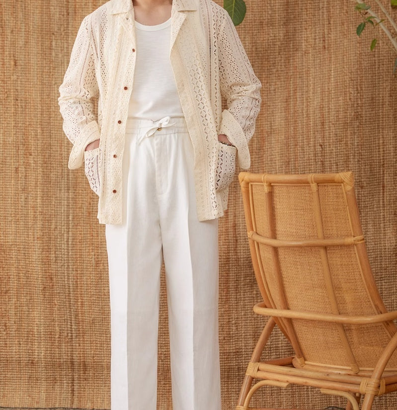 Loose High Waist Lace-up Trousers With An Elasticated Waist Casual Breathable Old Money Style Trousers