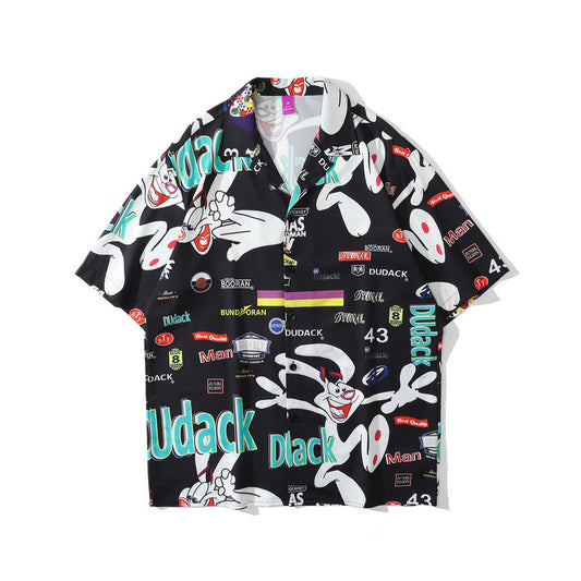 Rainbowtouches Shirt Man Hip Hop High Street Graffiti Smile Face Printing Casual Short Sleeve Tops Couples Fashion