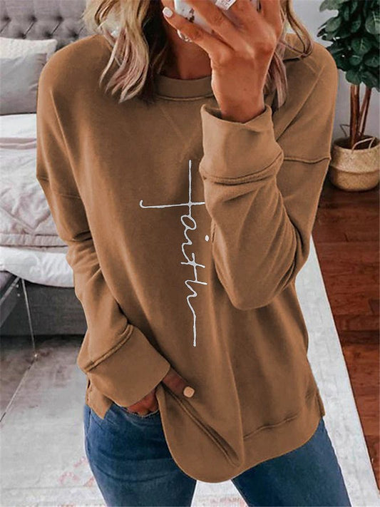 Women's Printed Letter Daily Round Neck Sweater