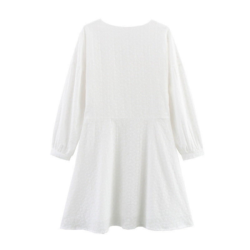 Fashion European And American Style Women's Hollow Embroidery Mini Dress