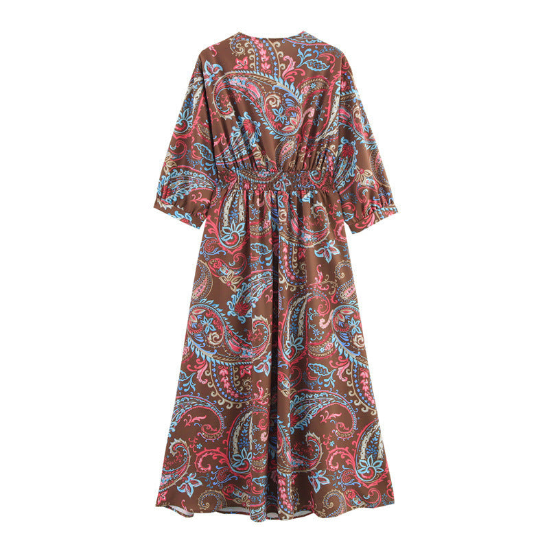 Floral Print V-neck Slim Temperament Dress