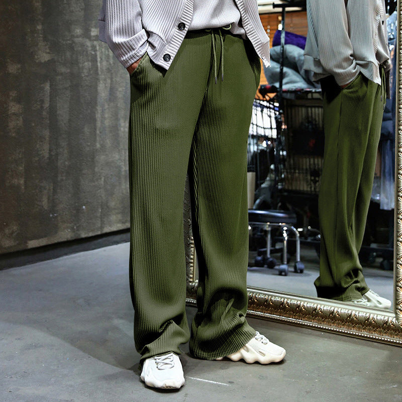 Men's Casual Trousers Loose Straight High Waist Wide Leg Pants