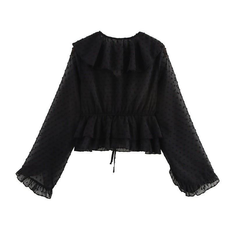 Polka Dot Laminated Decoration Tulle Shirt