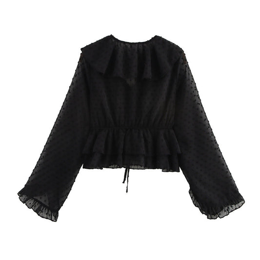 Polka Dot Laminated Decoration Tulle Shirt