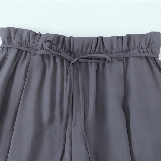 With Belt Paper Bag Type Draping Casual Trousers