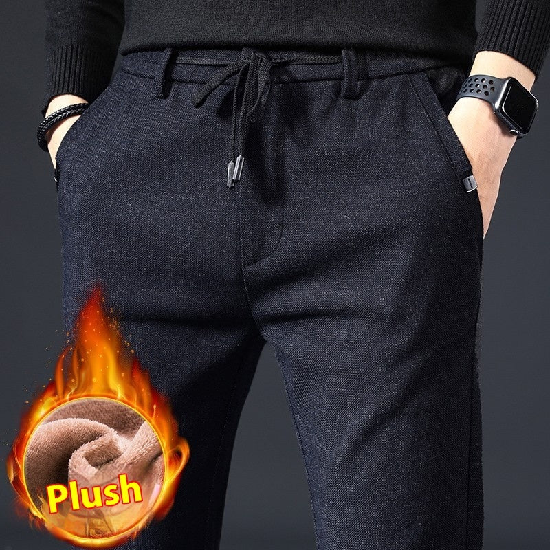 Style Autumn Brushed Casual Straight Business Middle-aged Father Men's All-matching Slim-fitting Long Pants