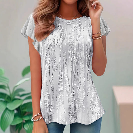 Casual And Sweet Commuter Round Neck Flying Sleeves Short Sleeve