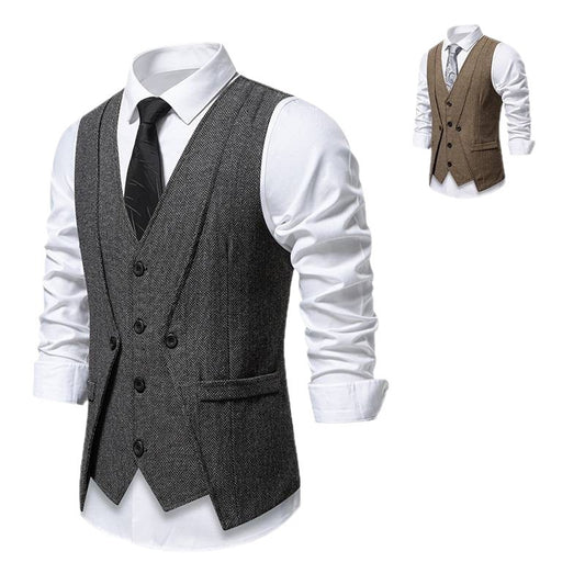 European And American Style Retro Vest Man Host Formal Dress Fake Two-pieces Coats