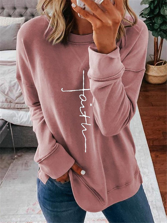 Women's Printed Letter Daily Round Neck Sweater