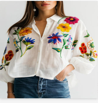 Floral Printed Long Sleeved Shirt For Women